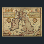 Vintage Map of the British Isles, 1552 – 1629 ポスター<br><div class="desc">Vintage map was created by English mapmaker John Speede (1552 – 1629),  a cartographer and historian.</div>