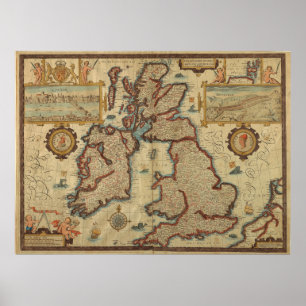 Vintage Map of the British Isles, 1552 – 1629 ポスター