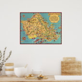 Vintage Map of the Island of Oahu ポスター (キッチン)