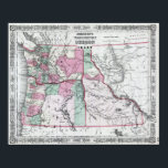 Vintage Map of the Pacific Northwest Washington ポスター<br><div class="desc">Vintage Map of the Pacific Northwest Washington and Oregon (1864)</div>