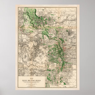 Vintage Map of The Rocky Mountains (1885) ポスター