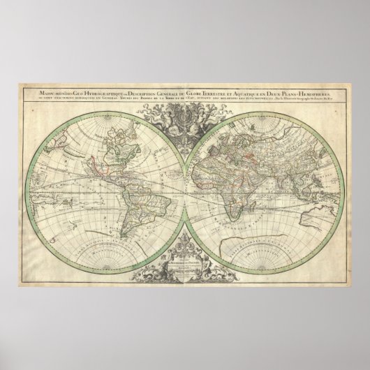 Vintage Map of The World (1691) ポスター (正面)