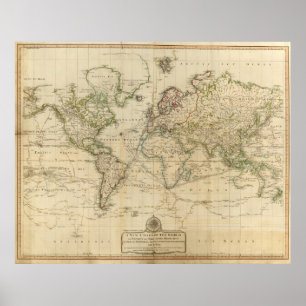 Vintage Map of The World (1800) ポスター