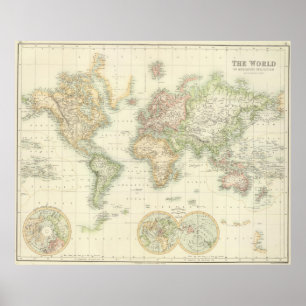 Vintage Map of The World (1872) ポスター
