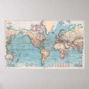 Vintage Map of The World (1897) ポスター