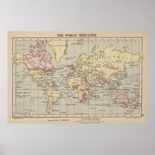 Vintage Map of The World (1914) ポスター