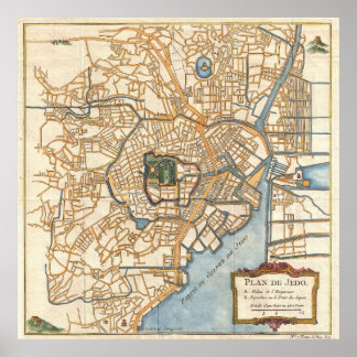 Vintage Map of Tokyo Japan (1752) ポスター