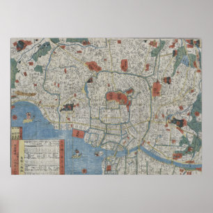 Vintage Map of Tokyo Japan (1850) ポスター
