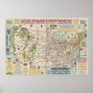 Vintage Map of US Highway System Poster ポスター
