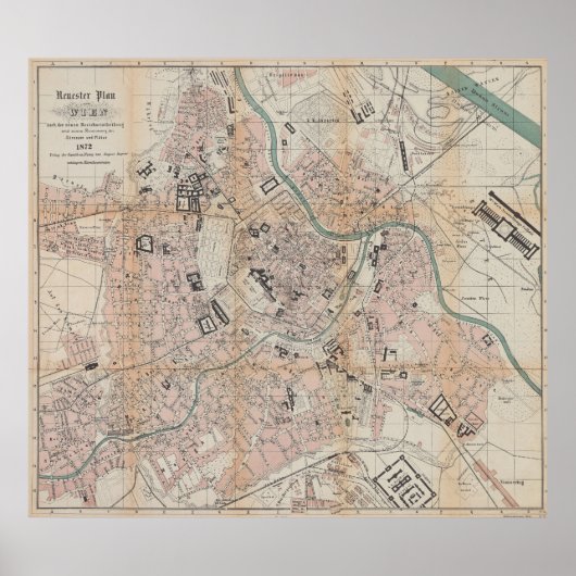 Vintage Map of Vienna Austria (1872) ポスター (正面)