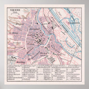 Vintage Map of Vienna Austria (1900) ポスター