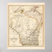 Vintage map of Wisconsin 1852