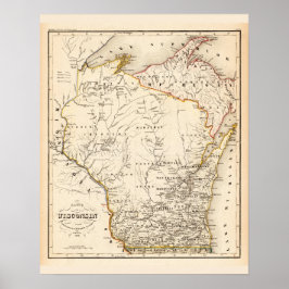 Vintage map of Wisconsin 1852 ポスター