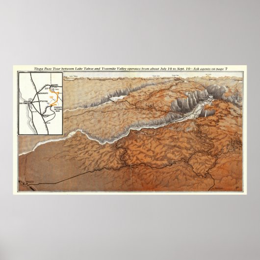 Vintage Map of Yosemite National Park 1928 ポスター (正面)