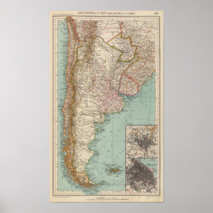 Vintage Map South America Argentina Poster ポスター