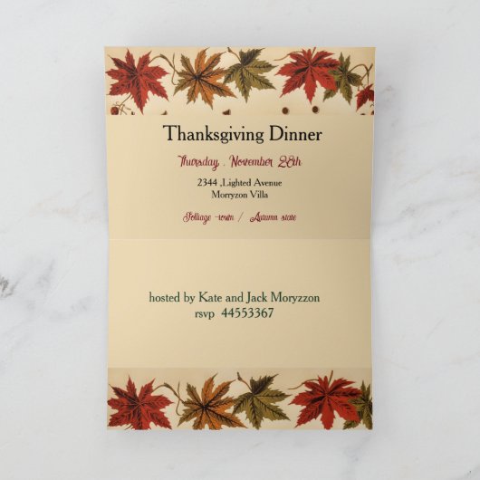 vintage maple leaves - Thanksgiving invitation カード (内部)