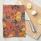Vintage Marigold Calendula Floral Pattern キッチンタオル (四つ折り)