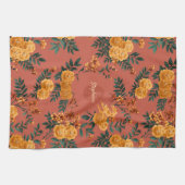 Vintage Marigold Calendula Floral Pattern キッチンタオル (横)