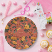 Vintage Marigold Calendula Floral Pattern ペーパープレート (パーティー)
