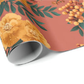 Vintage Marigold Calendula Floral Pattern ラッピングペーパー (ロールコーナー)