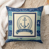 Vintage Maritime Anchor Rope Frame Ocean クッション (ブランケット)