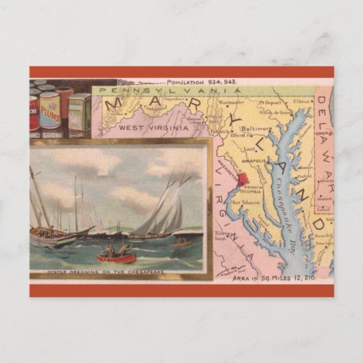 Vintage Maryland Map ポストカード (正面)