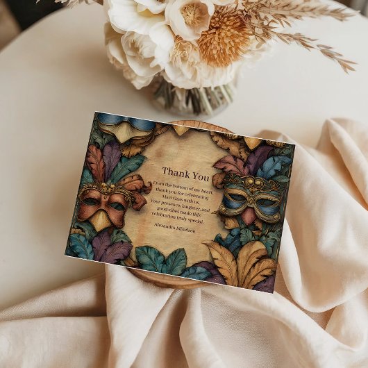 Vintage Masked Mardi Gras Masquerade サンキューカード