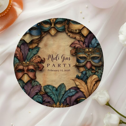 Vintage Masked Mardi Gras Masquerade ペーパープレート