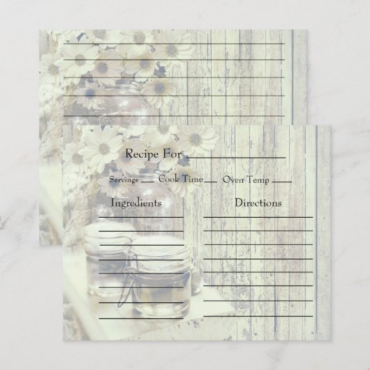 Vintage Mason Jar with Sunflowers Recipe Cards (正面/裏面)