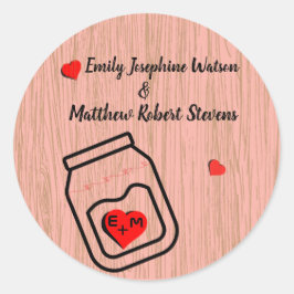 Vintage mason jar wood grain theme wedding  ラウンドシール