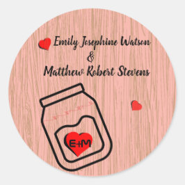 Vintage mason jar wood grain theme wedding  ラウンドシール