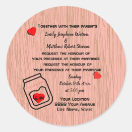 Vintage mason jar wood grain theme wedding  ラウンドシール