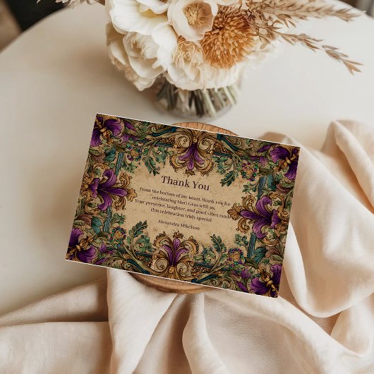 Vintage Masquerade Mardi Gras Elegance サンキューカード