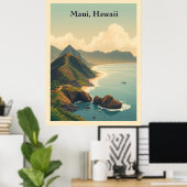Vintage Maui, Hawaii Travel Illustration ポスター (ホームオフィス)