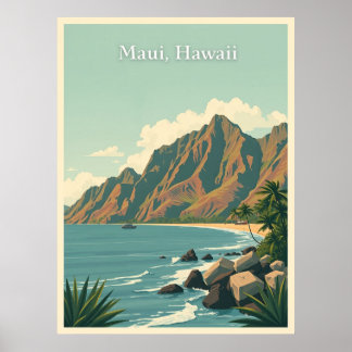 Vintage Maui, Hawaii Travel Illustration ポスター