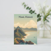 Vintage Maui, Hawaii Travel Illustration ポストカード (スタンド正面)