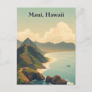 Vintage Maui, Hawaii Travel Illustration ポストカード