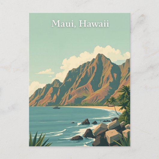 Vintage Maui, Hawaii Travel Illustration ポストカード (正面)