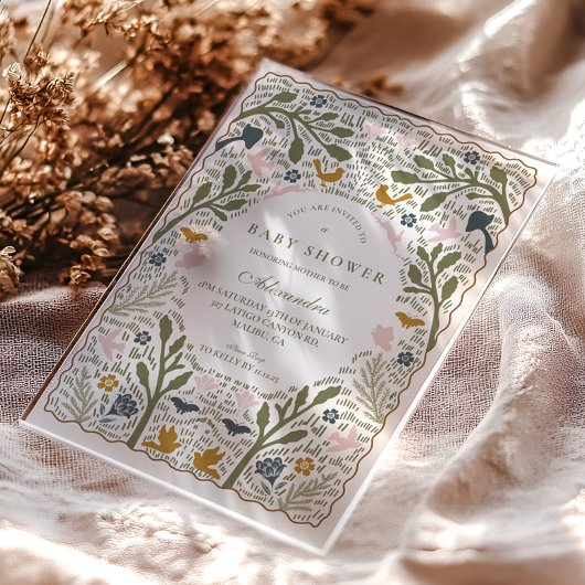 Vintage Meadow Folk Baby Shower アクリル招待状