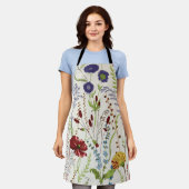 Vintage Meadow Wildflower Hand-Drawn Floral エプロン (着用した状態)