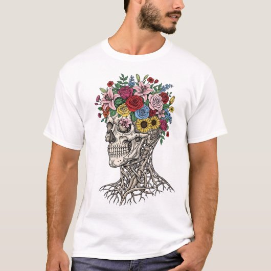 Vintage medical anatomy skull flower doctor tシャツ (正面)