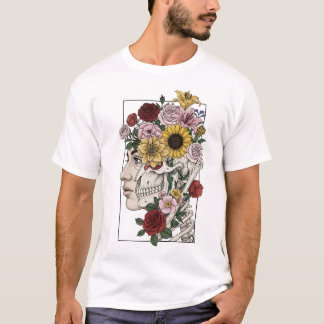 Vintage Medical Anatomy Skull Flower Doctor  Tシャツ