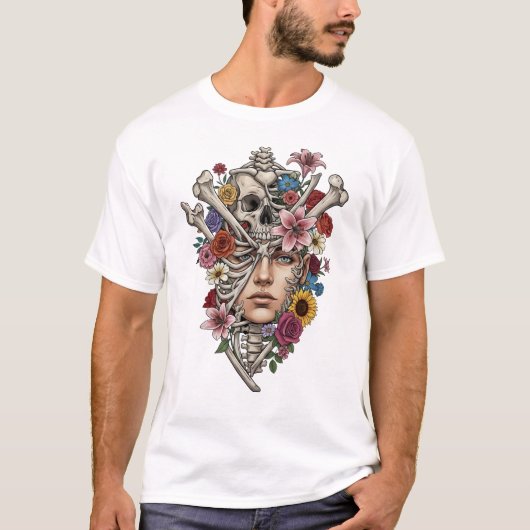 Vintage medical anatomy skull flower doctor  tシャツ (正面)