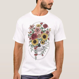 Vintage medical anatomy skull flower tシャツ