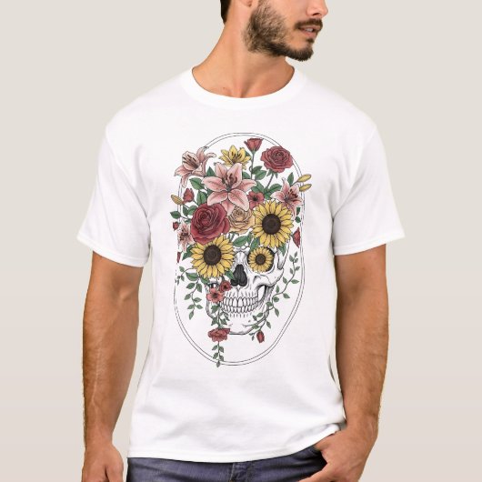 Vintage medical anatomy skull flower tシャツ (正面)