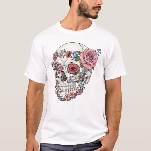 Vintage medical anatomy skull flower tシャツ (正面)
