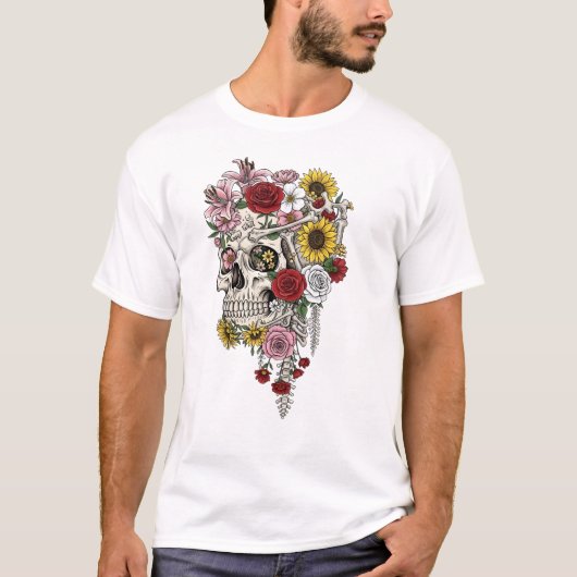 Vintage medical anatomy skull flower T-Shirt Tシャツ (正面)