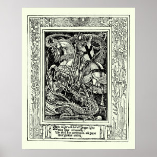 Vintage Medieval Knight Slaying Dragon by W. Crane ポスター