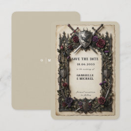 Vintage Medieval Knight Swords Floral Crest セーブザデート