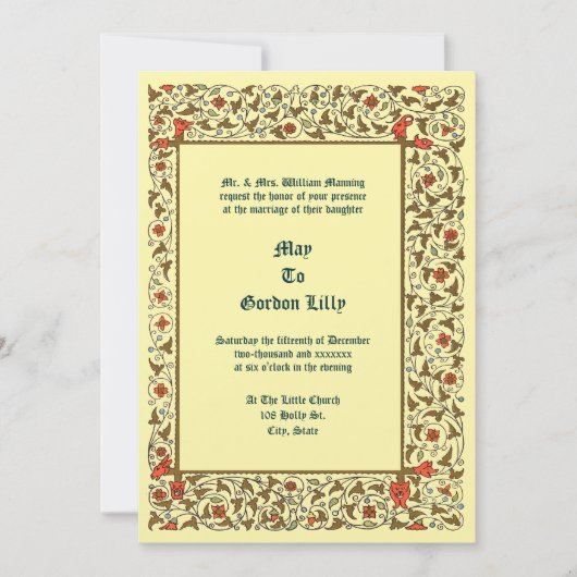 Vintage Medieval Style Floral Vine Wedding 招待状 (正面)
